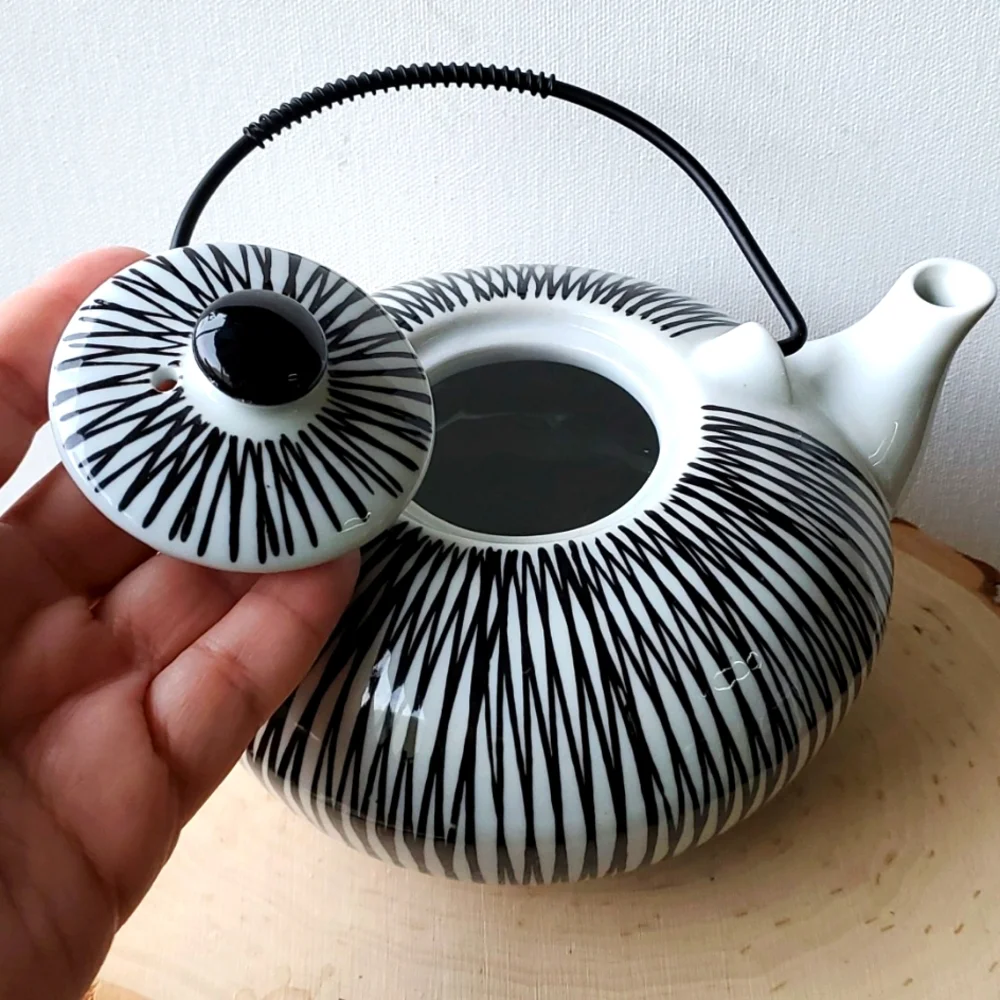 Akina Black and White Modern Handpainted Porcelain Teapot Pier One